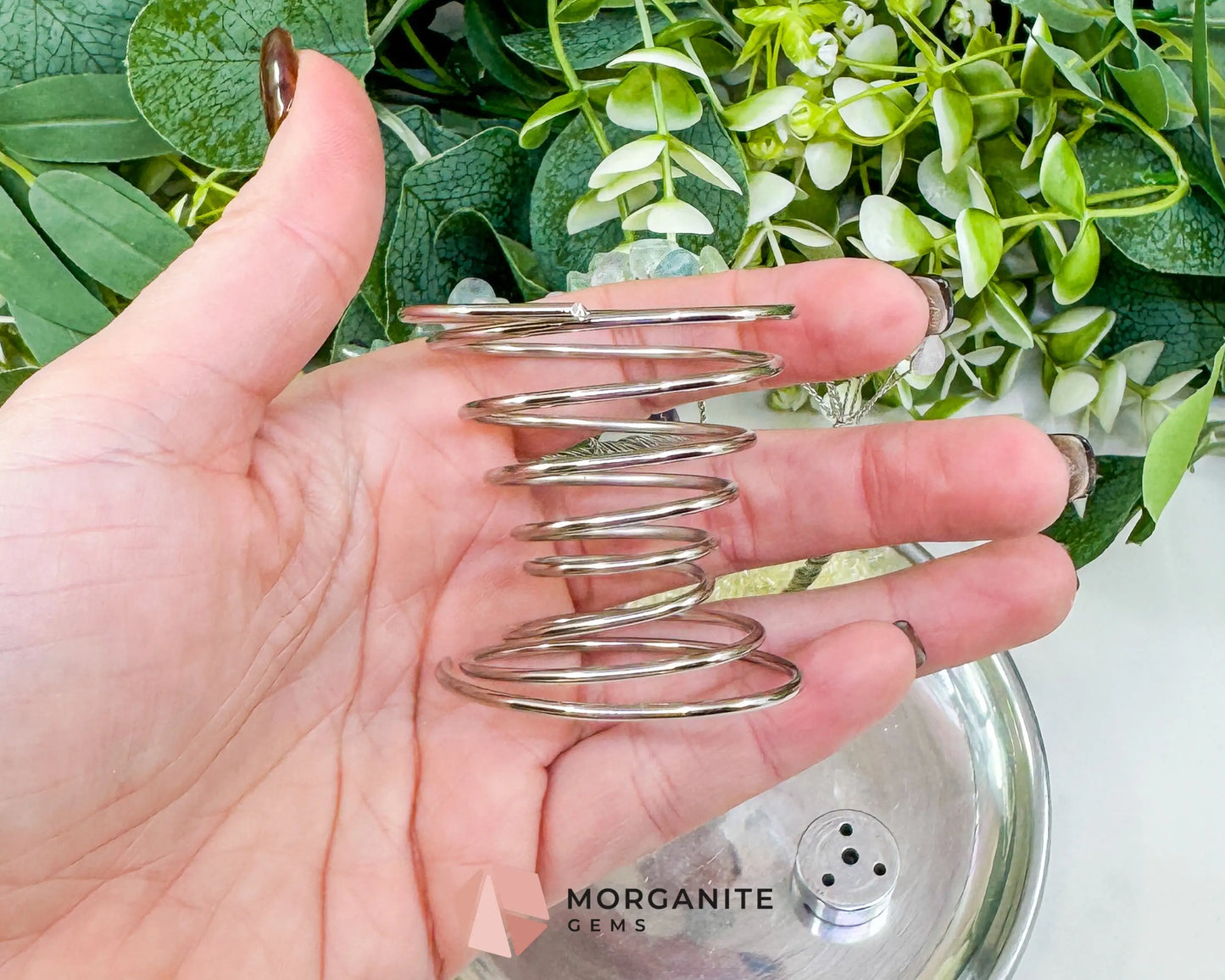 Fluorite Gemstone Tree Incense Holder – Silver Smudge Stick Station for Intuition & Mental Clarity - Incense