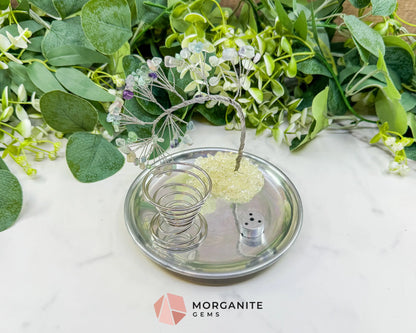 Fluorite Gemstone Tree Incense Holder – Silver Smudge Stick Station for Intuition & Mental Clarity - Incense