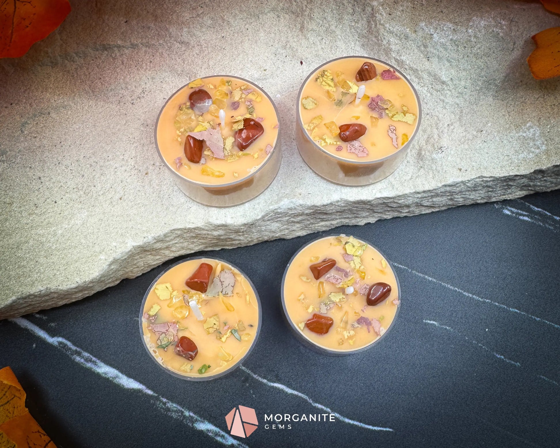 Fallen Leaves Candle Collection – Choose Size | Autumn Crystal Candle & Wax Melts | Apple Berry Cinnamon | Fall Decor