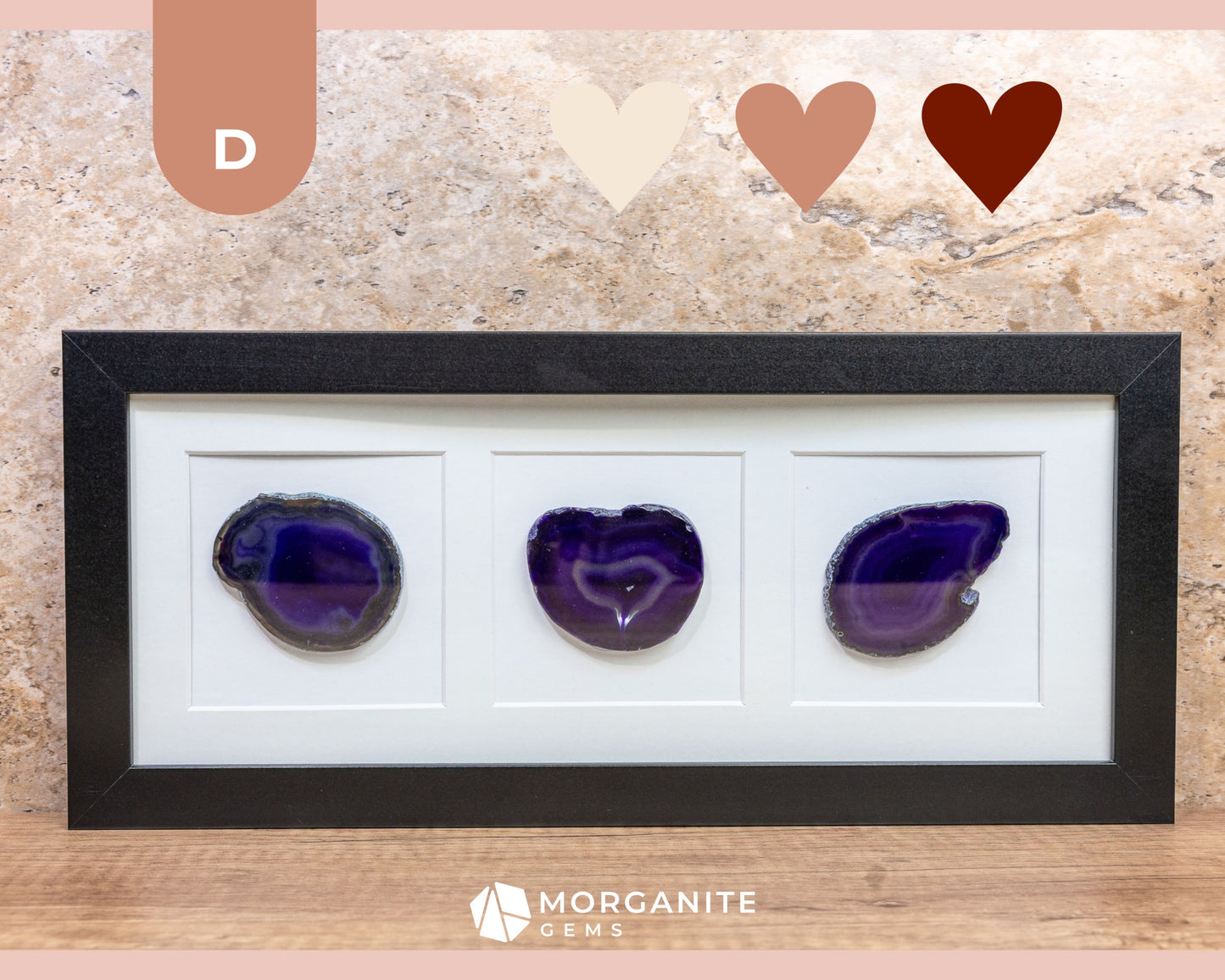 Framed Agate Slice Wall Art Unique Gemstone Wall Decor - D - Royal Amethyst