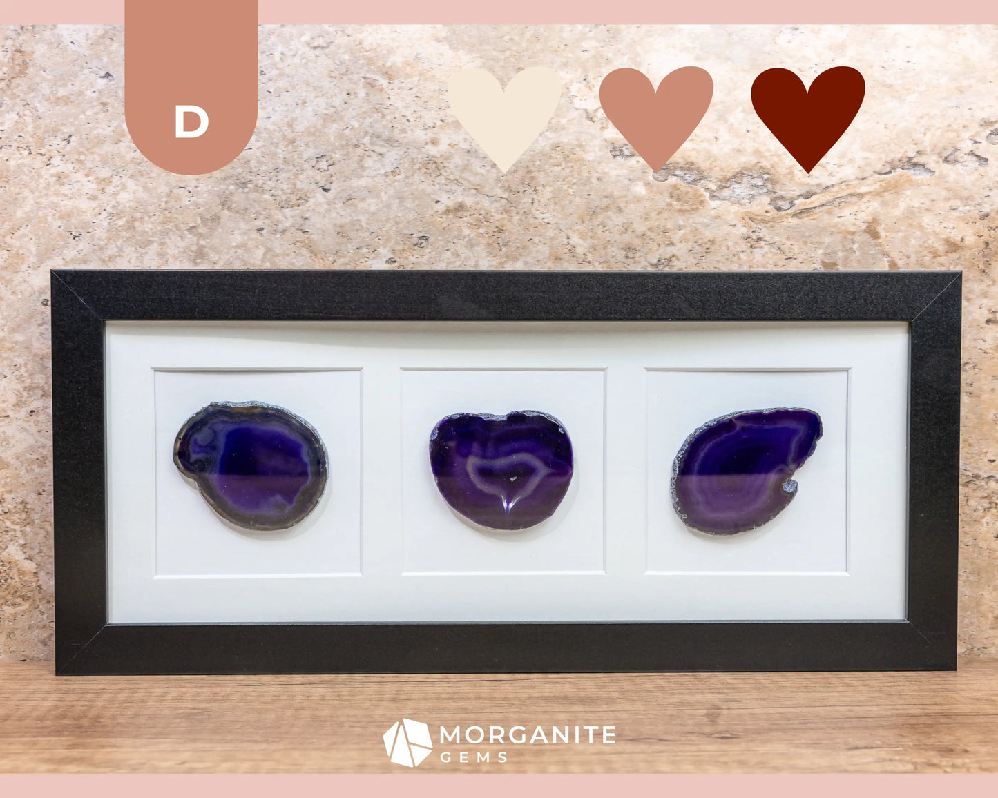 Framed Agate Slice Wall Art Unique Gemstone Wall Decor - D - Royal Amethyst