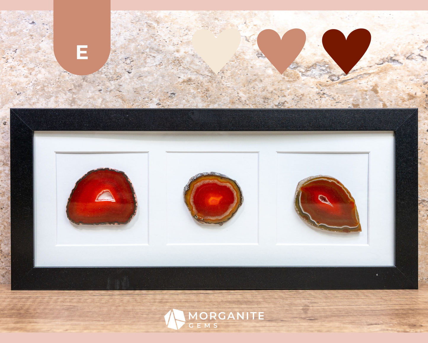 Framed Agate Slice Wall Art Unique Gemstone Wall Decor - E - Crimson Trio