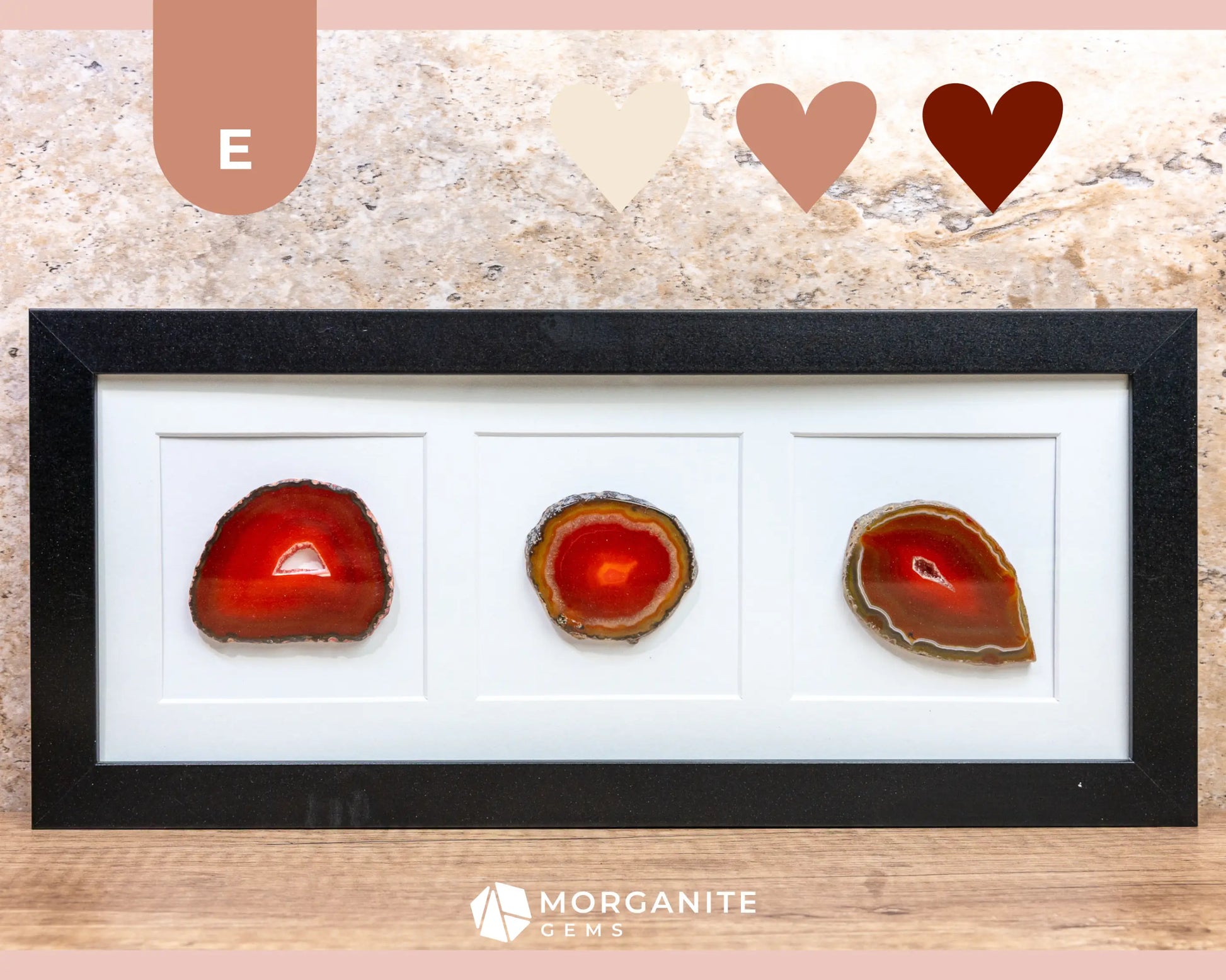 Framed Agate Slice Wall Art Unique Gemstone Wall Decor - E - Crimson Trio