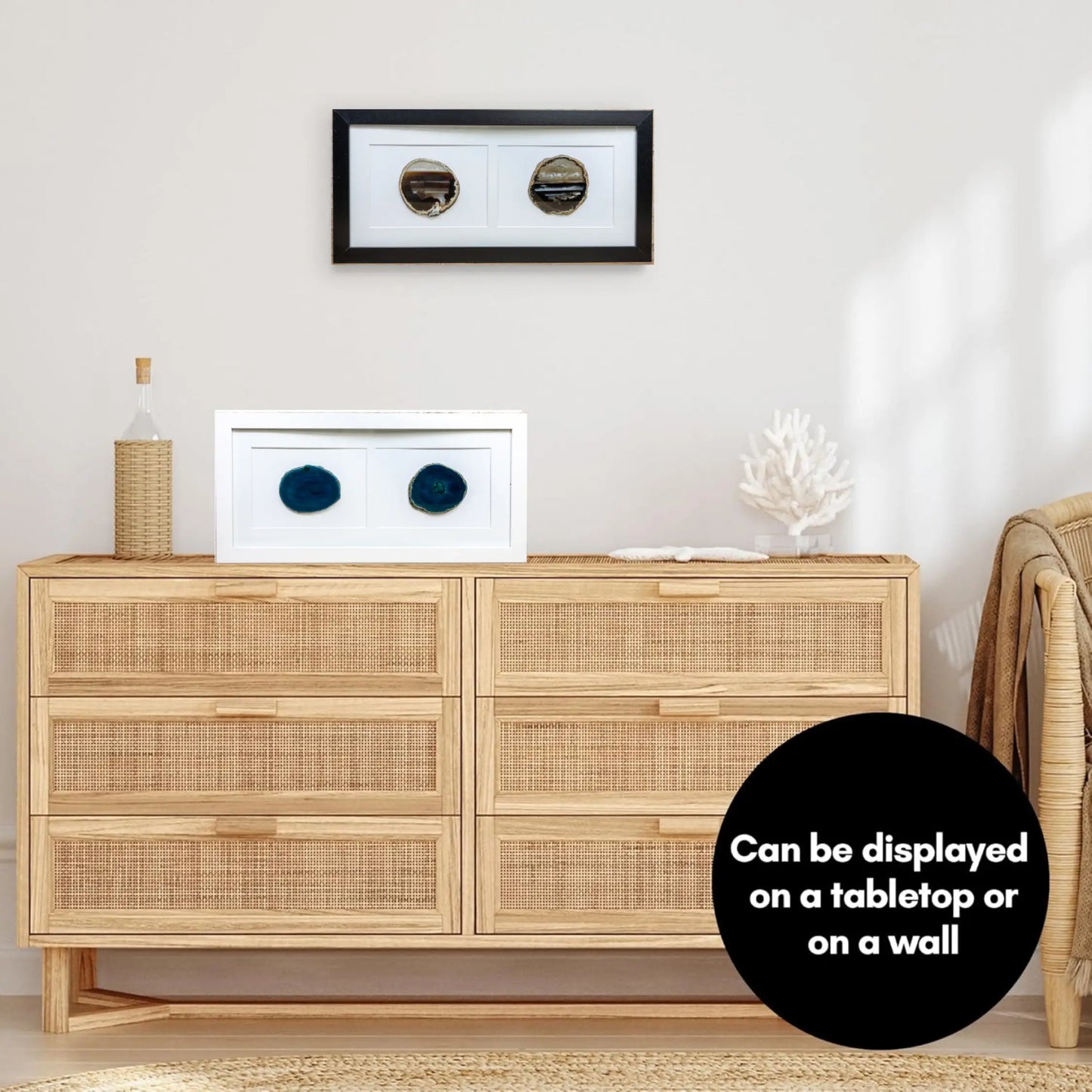 Framed Agate Slice Wall Art Unique Gemstone Wall Decor