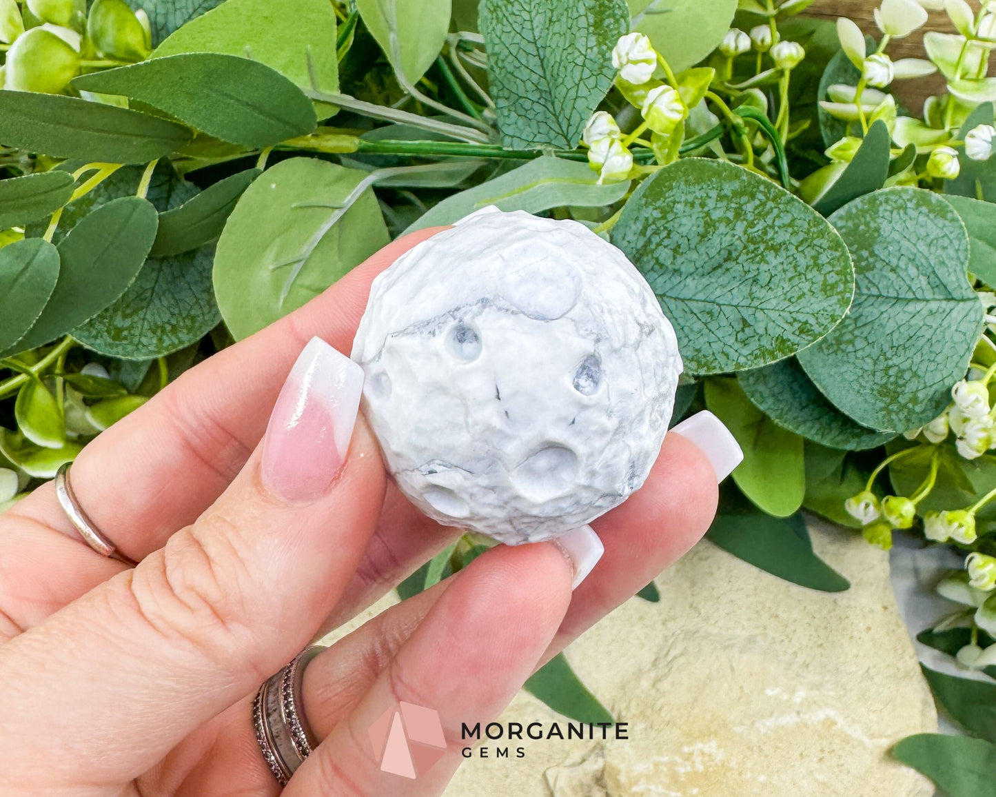 Full Moon Carving – 1.5″ Mini Gemstone Planet Carving with Clear Stand (Choose Your Stone: Epidote / Howlite / Mahogany