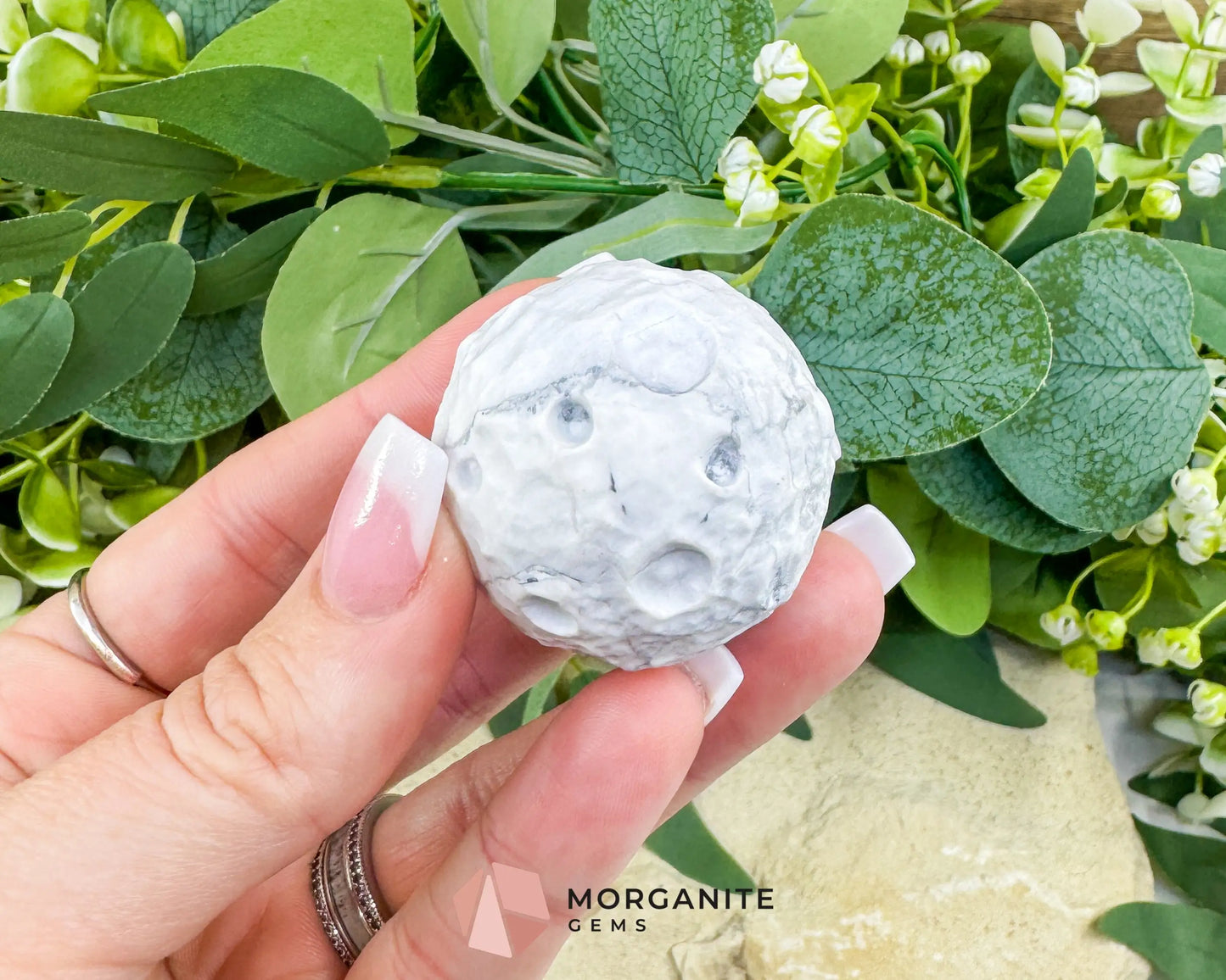 Full Moon Carving – 1.5″ Mini Gemstone Planet Carving with Clear Stand (Choose Your Stone: Epidote / Howlite / Mahogany