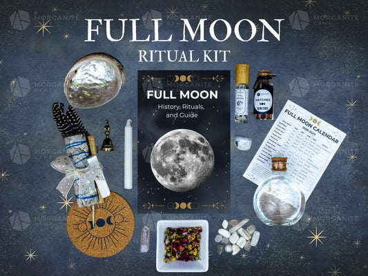 Full Moon Ritual Kit with Smudging Tools Crystals Herbs and Guidebook