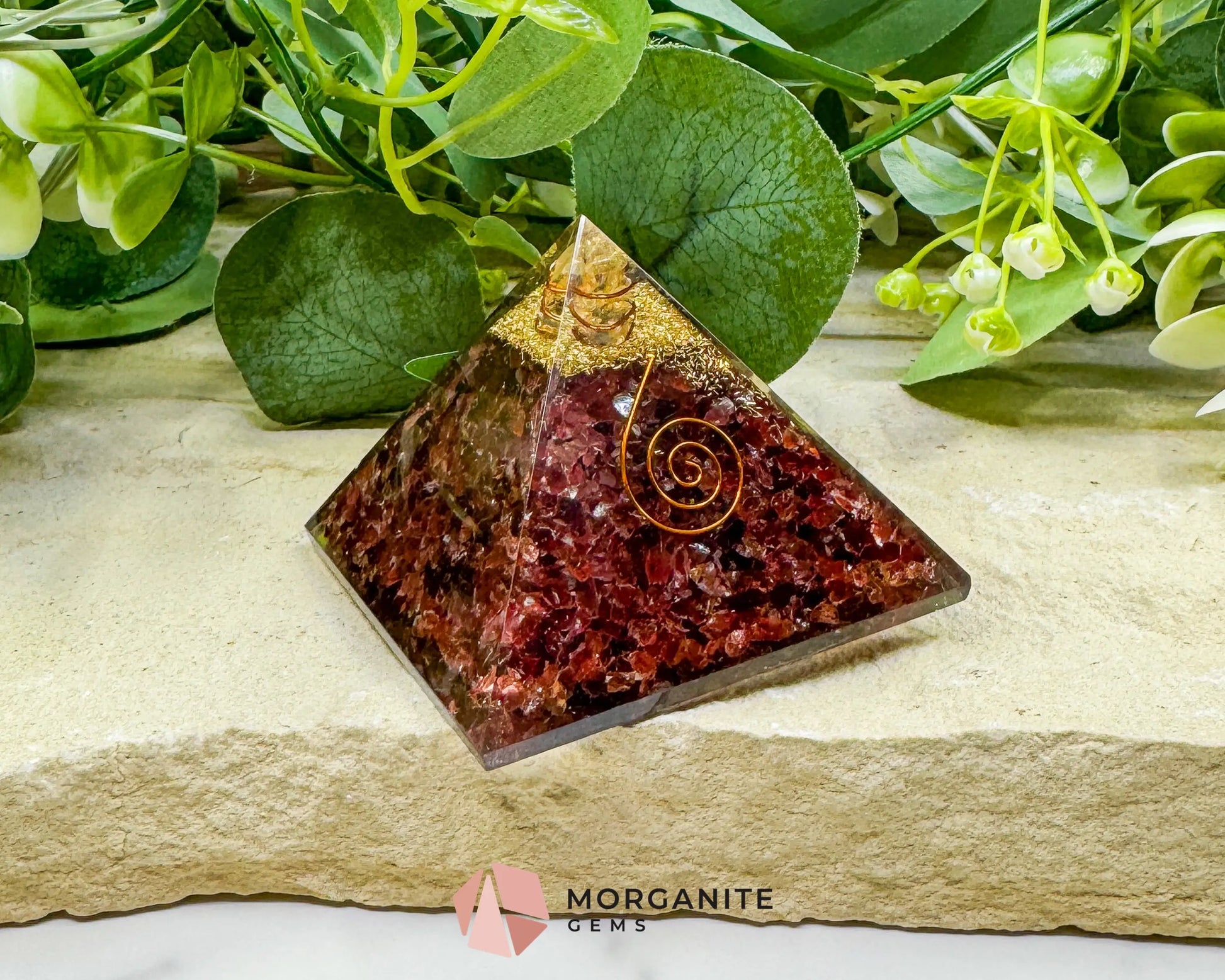 Garnet Orgonite Pyramid with Clear Quartz Point – Energy Amplifying Resin Pyramid 8.5oz (≈ 2.7’’ × 2.1’’)