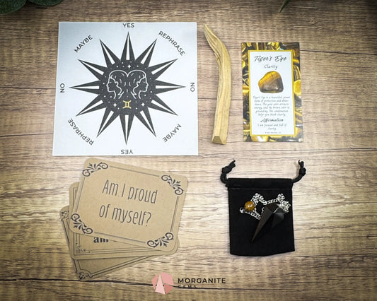 Gemini Pendulum Set – Astrology Crystal Divination Kit with Gift Box Zodiac Mat & Intuitive Energy Tools - Metaphysical