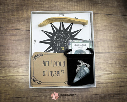Gemini Pendulum Set – Astrology Crystal Divination Kit with Gift Box Zodiac Mat & Intuitive Energy Tools - Metaphysical