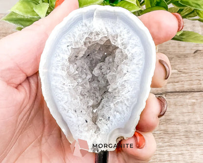 Geode Specimen on Metal Stand - Natural Crystal Display for Healing and Home Decor-Morganite Gems