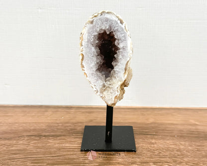 Geode Specimen on Metal Stand - Natural Crystal Display for Healing and Home Decor-Morganite Gems