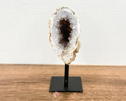 Geode Specimen on Metal Stand - Natural Crystal Display for Healing and Home Decor-Morganite Gems