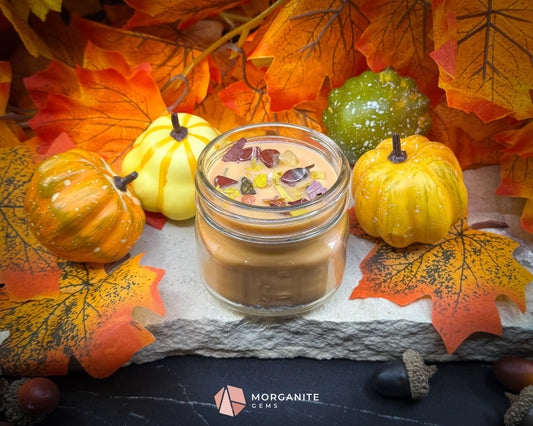 4 oz Mason Jar Fall Candle – Fallen Leaves Scent | Autumn Crystals & Dried Leaves | Small Rustic Fall Candle
