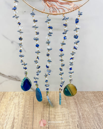 Gold Crescent Moon Dreamcatcher with Lapis Lazuli Tree of Life & Jewel Charms Home & Living