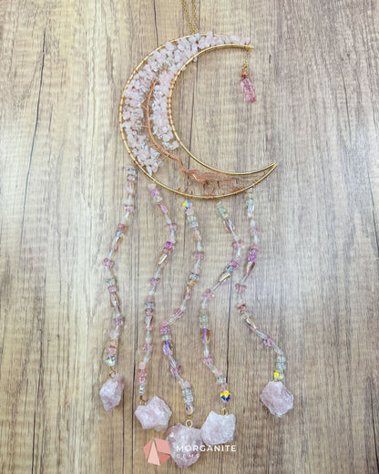 Gold Crescent Moon Dreamcatcher with Rose Quartz Tree of Life & Jewel Charms Home & Living