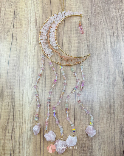 Gold Crescent Moon Dreamcatcher with Rose Quartz Tree of Life & Jewel Charms Home & Living