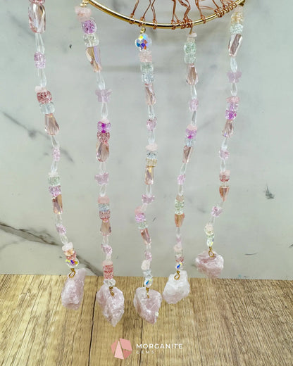 Gold Crescent Moon Dreamcatcher with Rose Quartz Tree of Life & Jewel Charms Home & Living