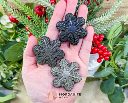 Gold Sheen Obsidian Snowflake Carving (1.5oz) - Holiday Prosperity Decor & Protective Shield - Metaphysical Crystals