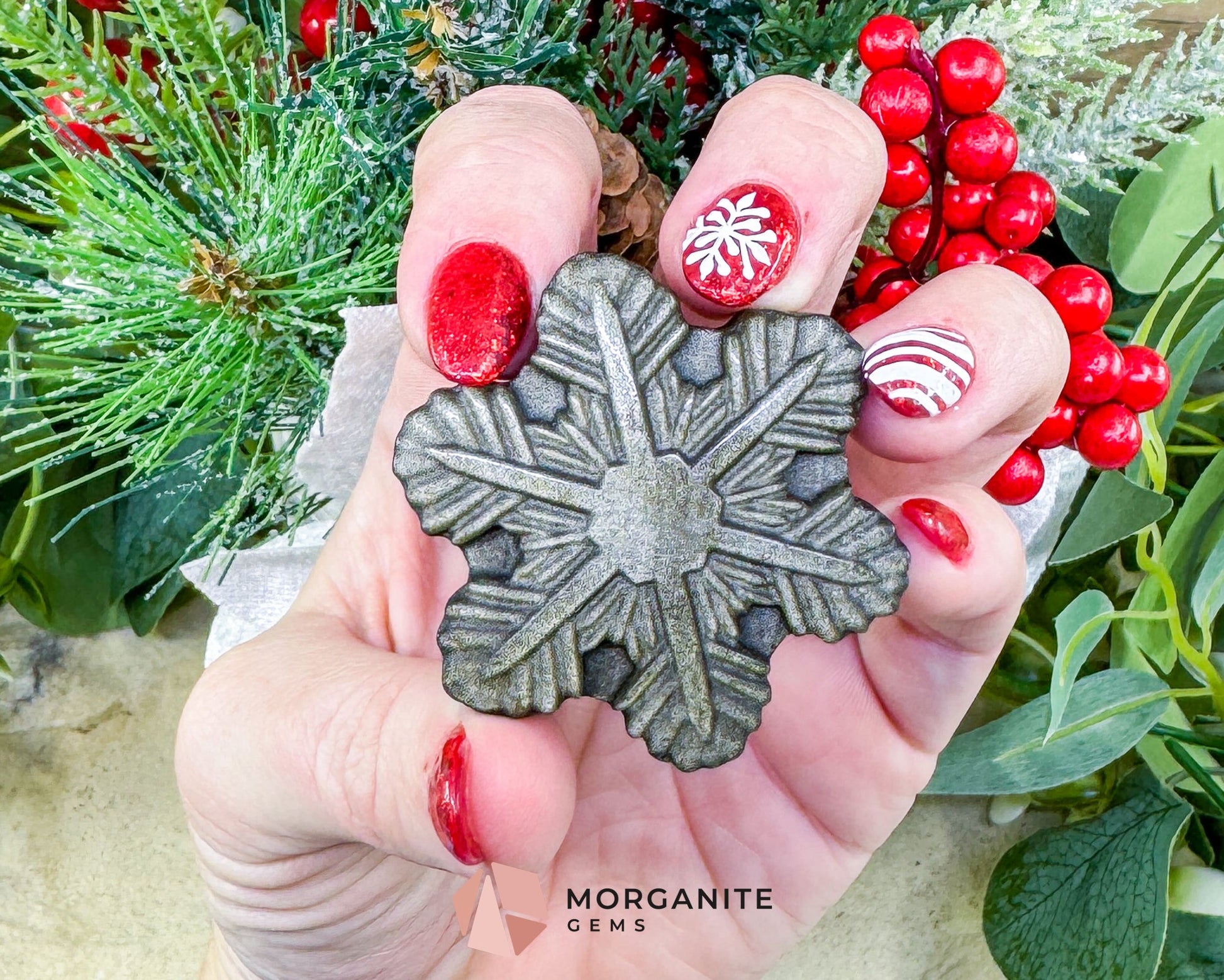 Gold Sheen Obsidian Snowflake Carving (1.5oz) - Holiday Prosperity Decor & Protective Shield - Metaphysical Crystals