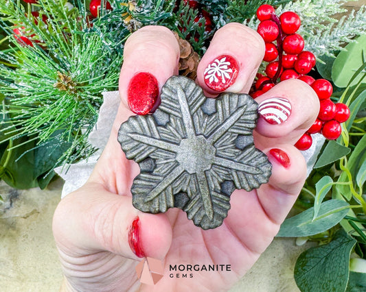Gold Sheen Obsidian Snowflake Carving (1.5oz) - Holiday Prosperity Decor & Protective Shield - Metaphysical Crystals