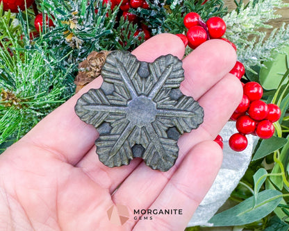 Gold Sheen Obsidian Snowflake Carving (1.5oz) - Holiday Prosperity Decor & Protective Shield - Metaphysical Crystals