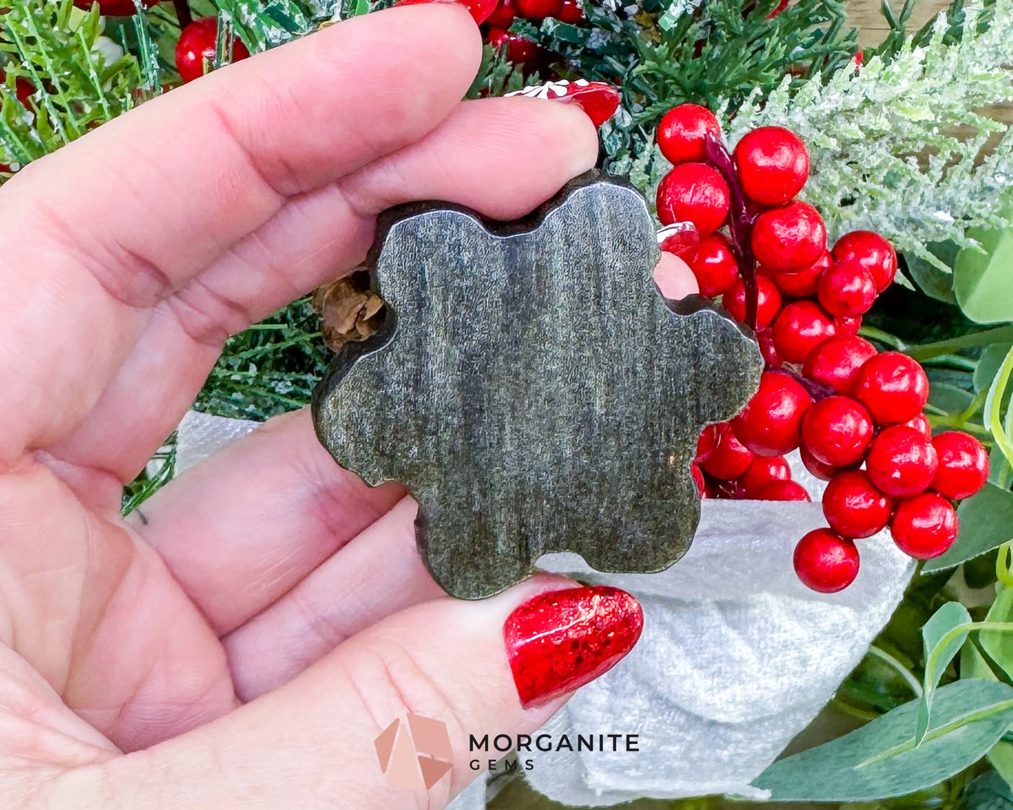 Gold Sheen Obsidian Snowflake Carving (1.5oz) - Holiday Prosperity Decor & Protective Shield - Metaphysical Crystals