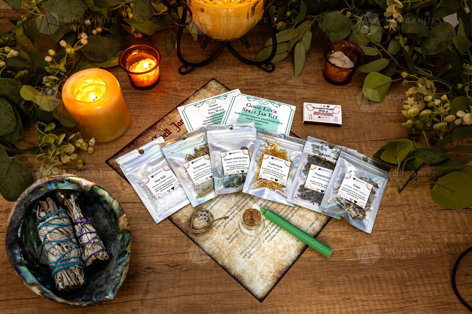 Good Luck Spell Jar Kit – DIY Good Luck Ritual Kit for Manifestation, Good Luck Magic-Morganite Gems