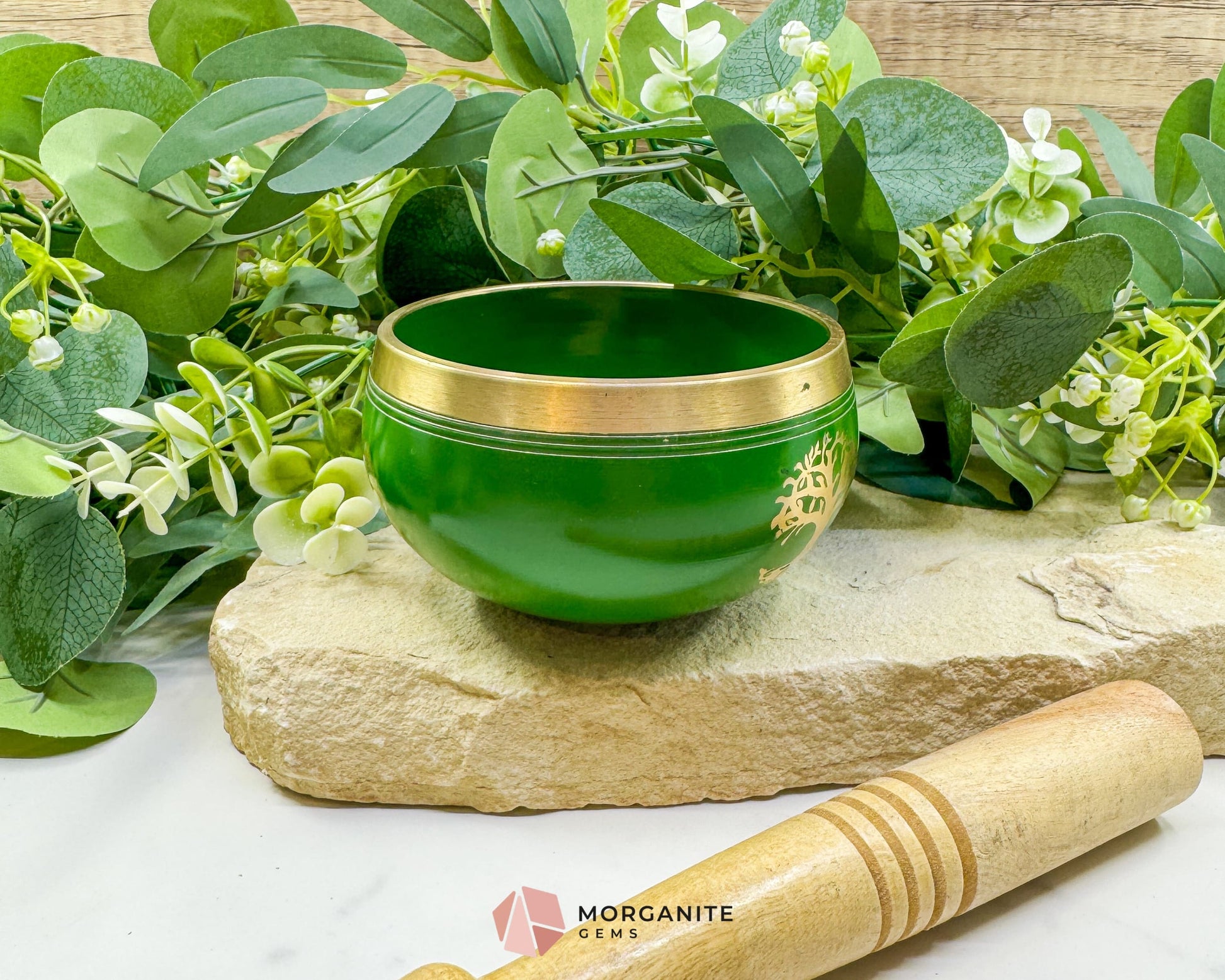 Green 4″ Tibetan Singing Bowl – Tree of Life Design Brass Meditation Bowl - Home & Living