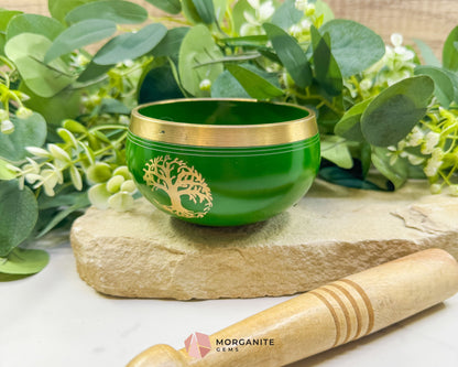 Green 4″ Tibetan Singing Bowl – Tree of Life Design Brass Meditation Bowl - Home & Living