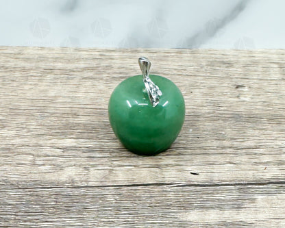 Green Aventurine Apple Carving with Crystal-Embellished Leaf – Symbol of Luck and Prosperity-Morganite Gems