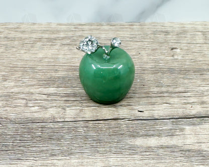 Green Aventurine Apple Carving with Crystal-Embellished Leaf – Symbol of Luck and Prosperity-Morganite Gems