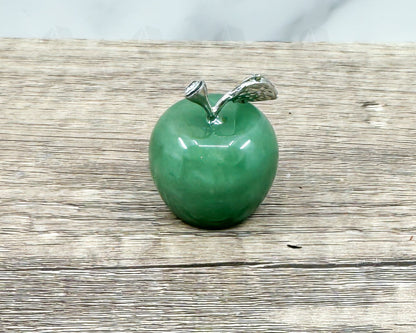 Green Aventurine Apple Carving with Crystal-Embellished Leaf – Symbol of Luck and Prosperity-Morganite Gems