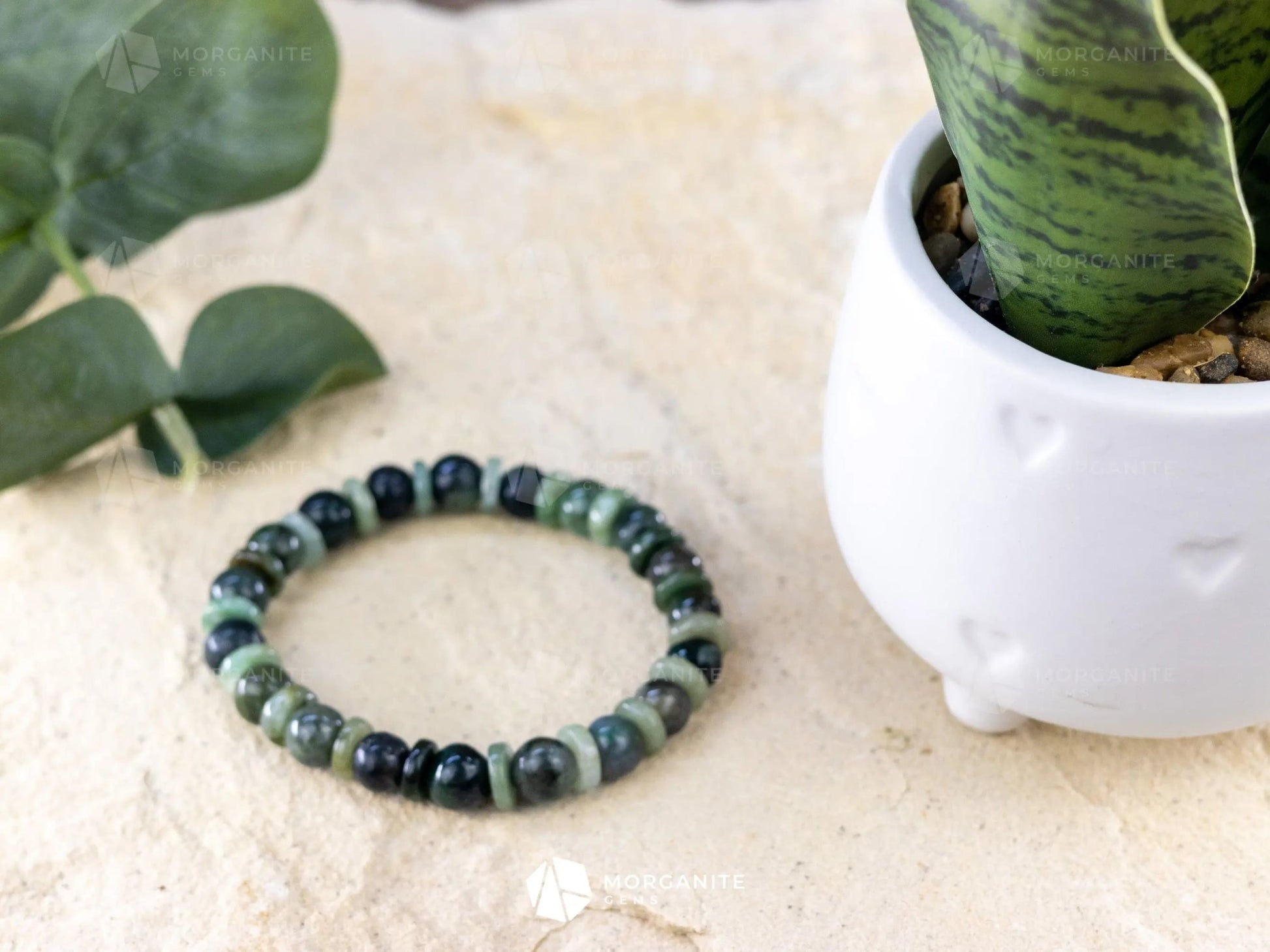 Green Jade Bracelet-Morganite Gems