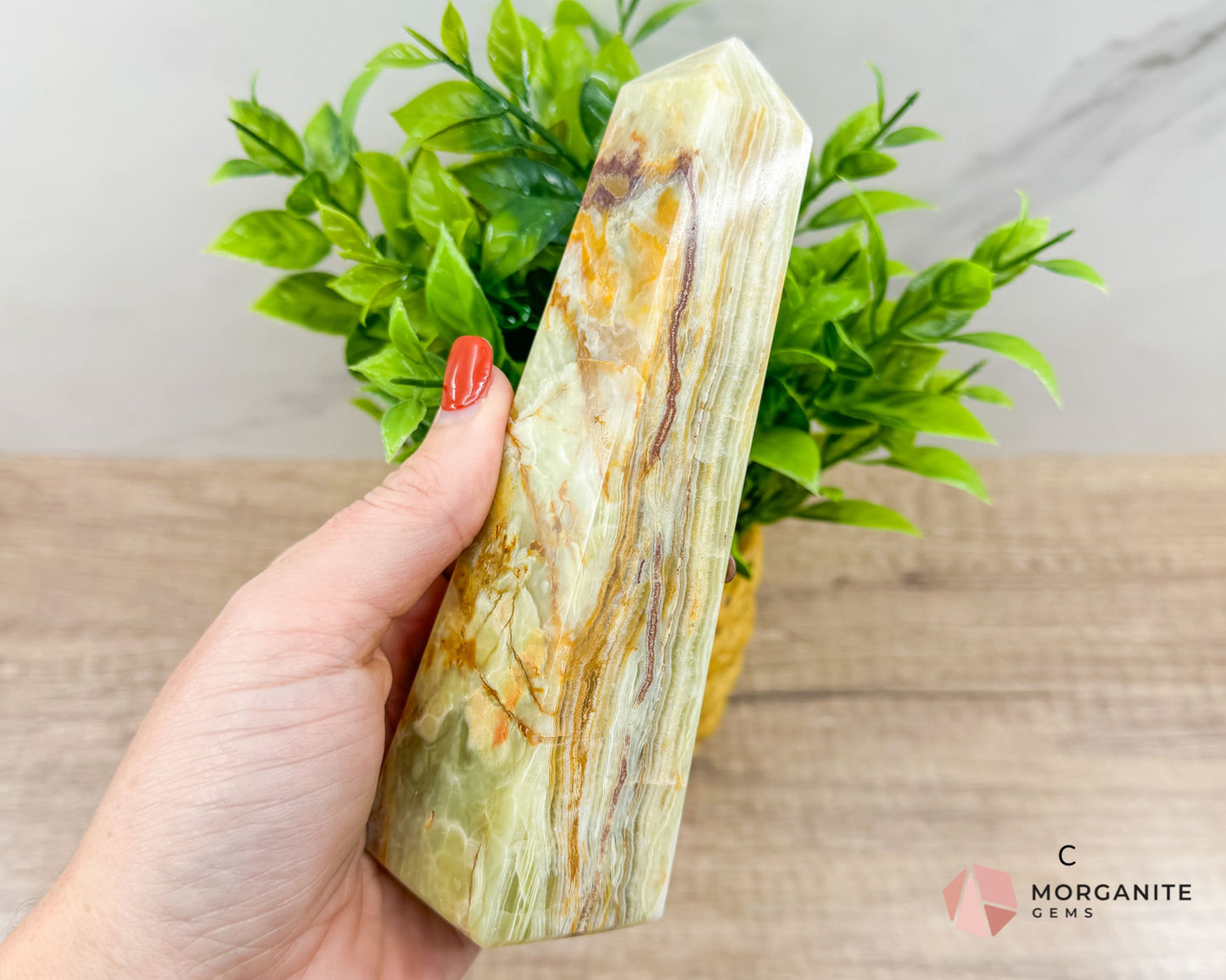 Green Onyx Tower Obelisk – Elegant Crystal for Heart Chakra, Balance & Emotional Healing-Morganite Gems