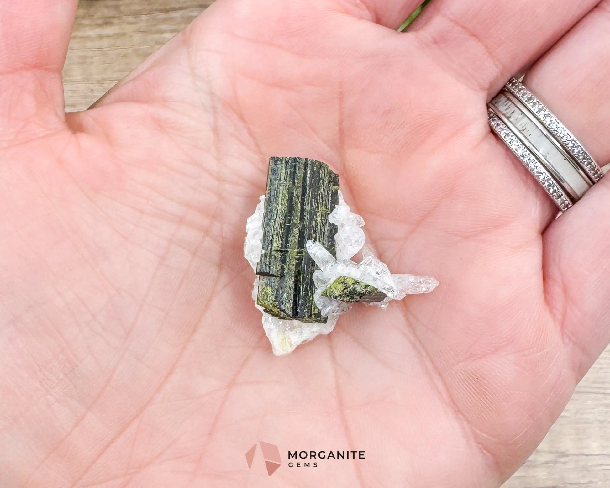 Epidote Crystal with Quartz – Natural Specimen in Clear Display Case 2g (29×29×13 mm) – Capelinha Minas Gerais Brazil