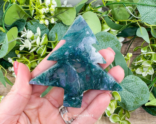 Moss Agate Tree Carving No. 6 | Self-Standing Crystal for Grounding Nature Connection & Healing - Metaphysical Crystals
