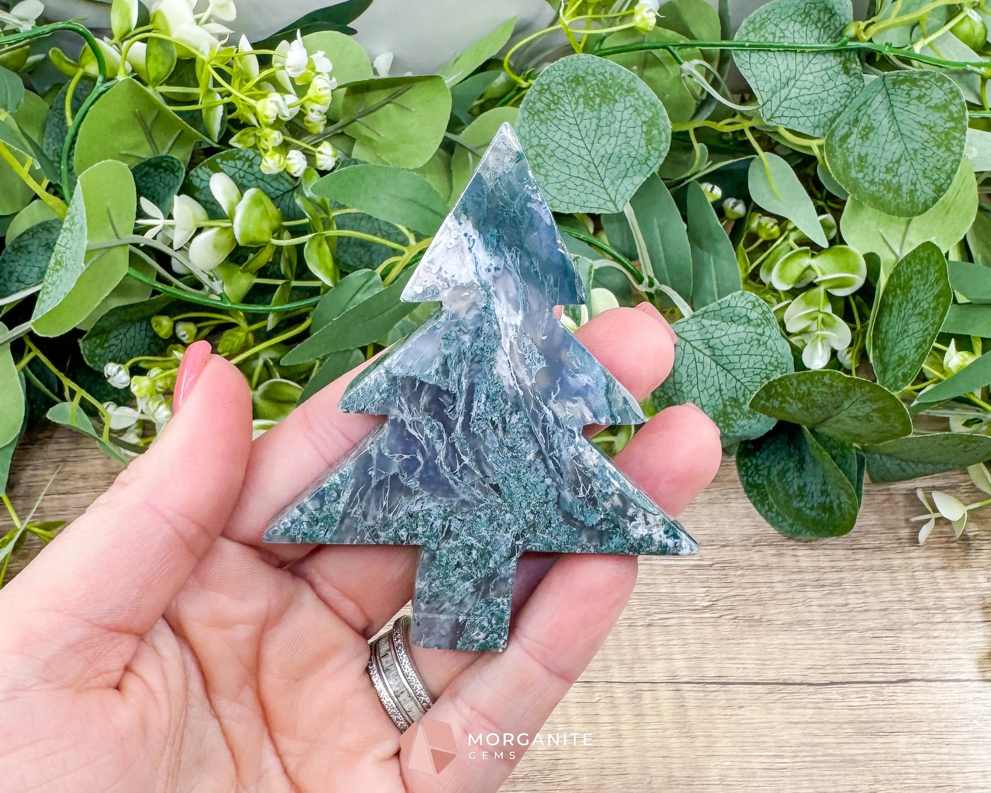 Moss Agate Tree Carving No. 9 | Self-Standing Crystal for Grounding Nature Connection & Healing - Metaphysical Crystals