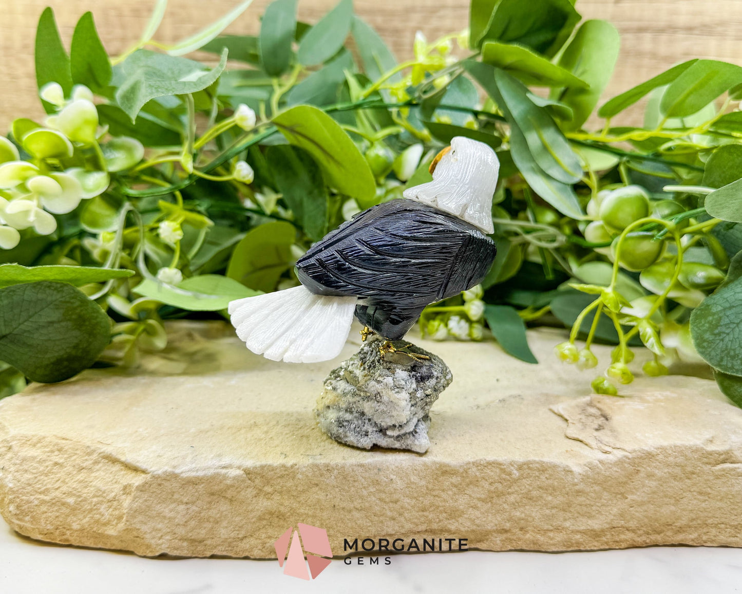 Hand-Carved Bald Eagle Sculpture No. 2 (226g) - Visible Pyrite Base for Abundance & Vision - Metaphysical Crystals
