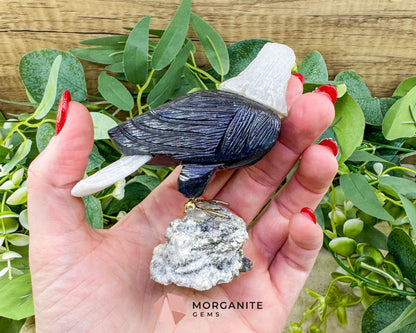 Hand-Carved Bald Eagle Sculpture No. 2 (226g) - Visible Pyrite Base for Abundance & Vision - Metaphysical Crystals