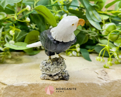 Hand-Carved Bald Eagle Sculpture No. 2 (226g) - Visible Pyrite Base for Abundance & Vision - Metaphysical Crystals