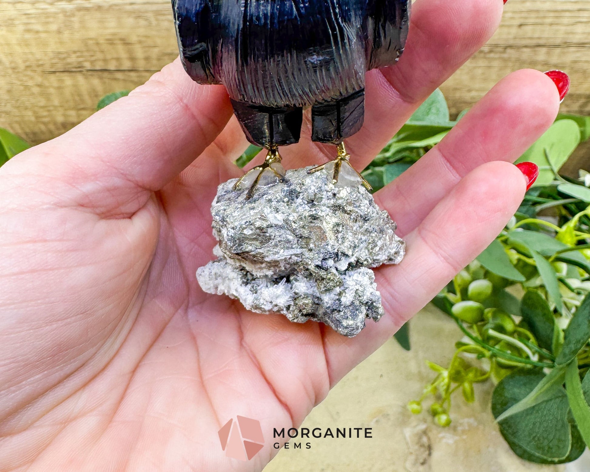 Hand-Carved Bald Eagle Sculpture No. 2 (226g) - Visible Pyrite Base for Abundance & Vision - Metaphysical Crystals