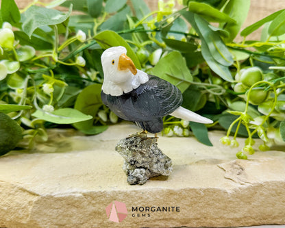 Hand-Carved Bald Eagle Sculpture No. 2 (226g) - Visible Pyrite Base for Abundance & Vision - Metaphysical Crystals