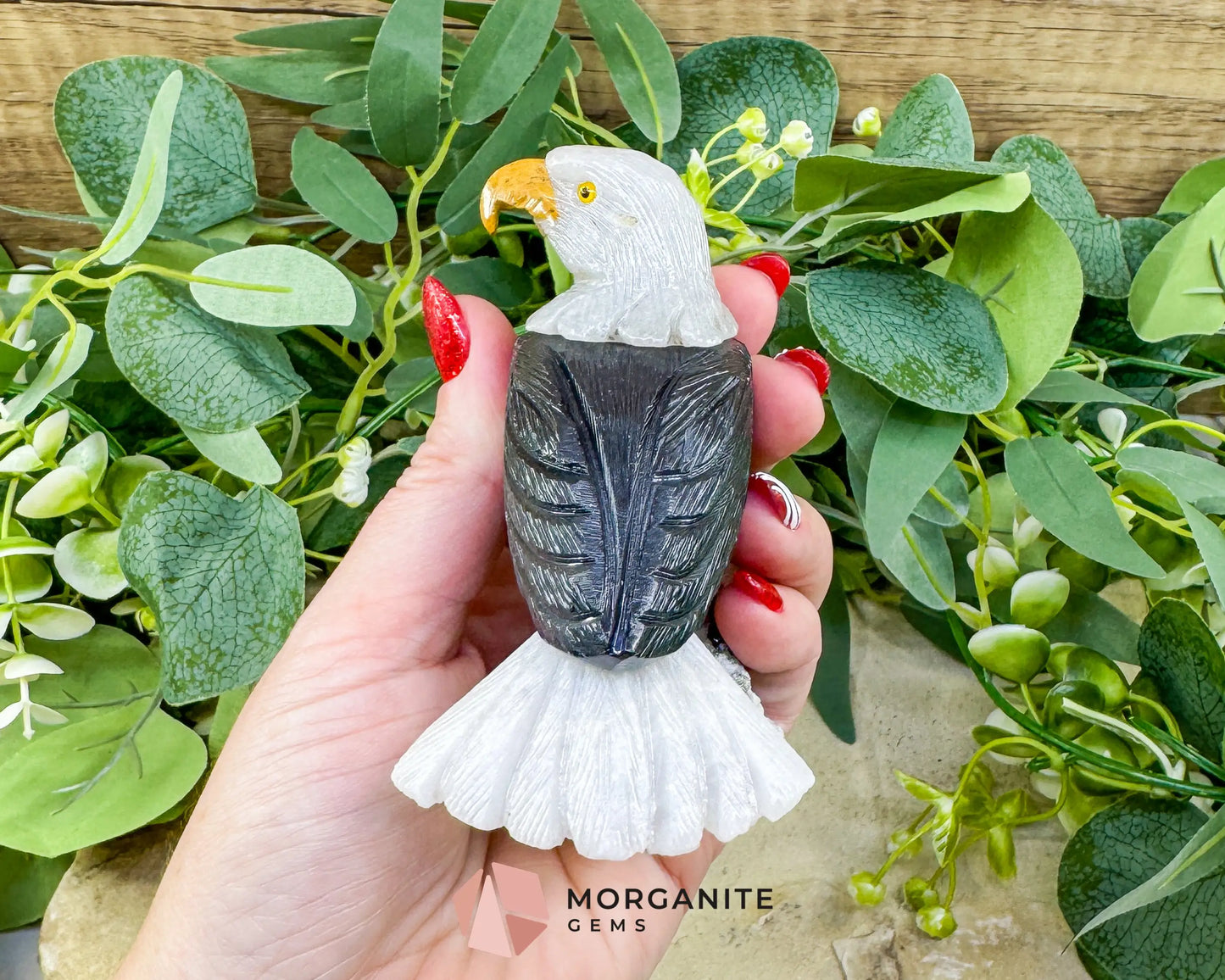 Hand-Carved Bald Eagle Sculpture No. 2 (226g) - Visible Pyrite Base for Abundance & Vision - Metaphysical Crystals