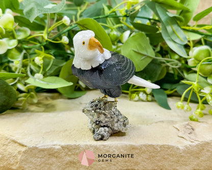Hand-Carved Bald Eagle Sculpture No. 2 (226g) - Visible Pyrite Base for Abundance & Vision - Metaphysical Crystals