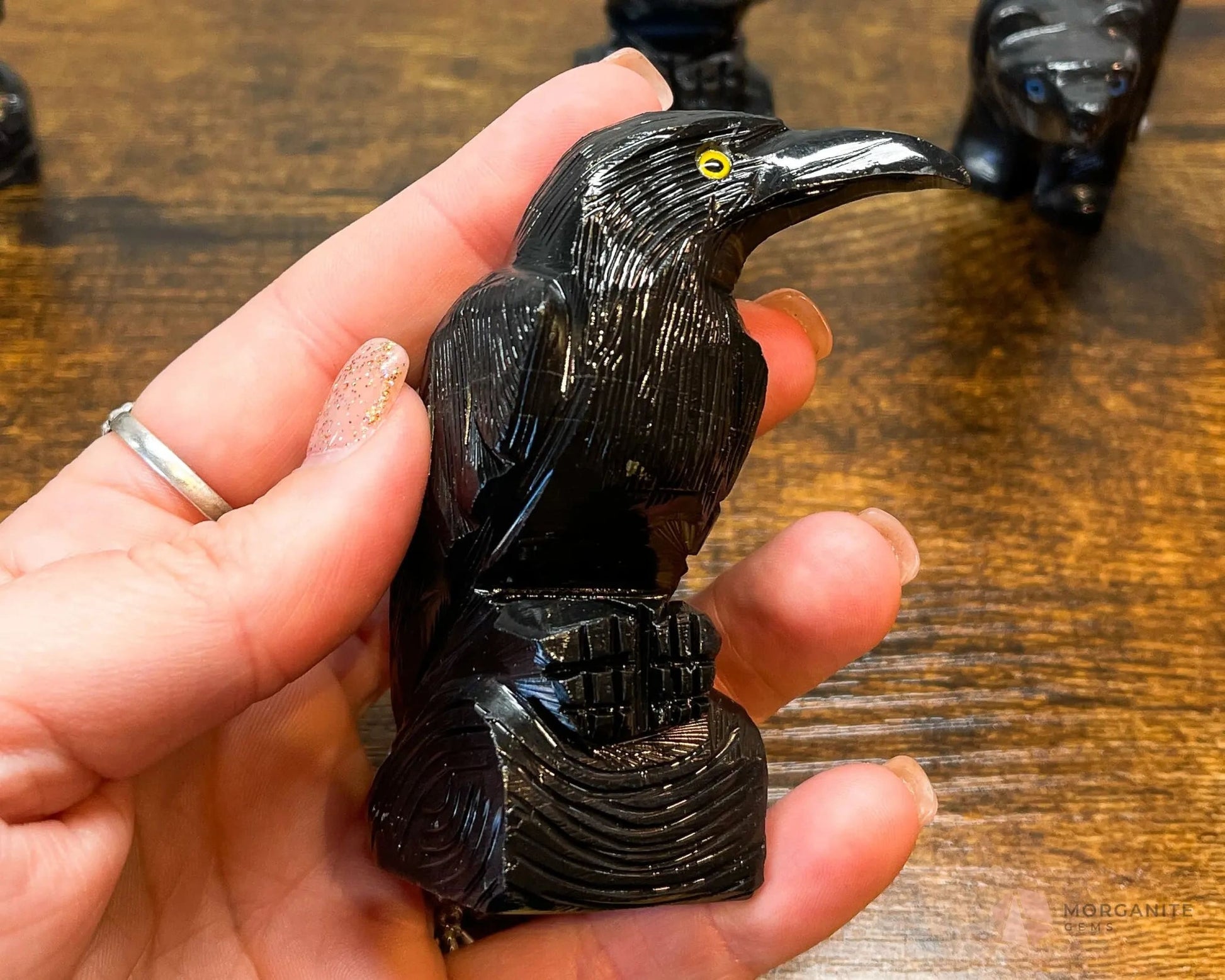 Hand-Carved Black Onyx Raven – Available in Multiple Sizes-Morganite Gems