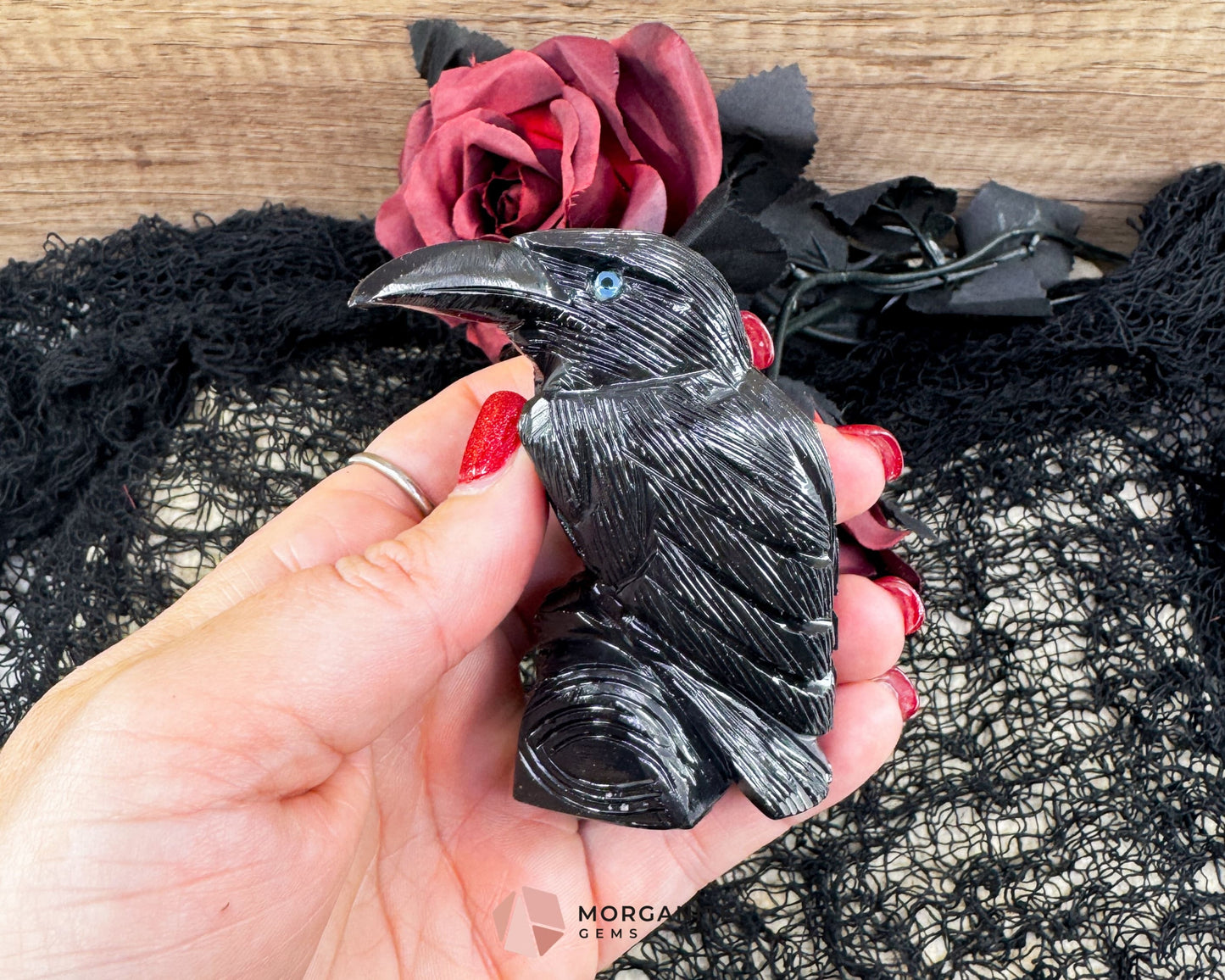Hand-Carved Black Onyx Raven – Raven Totem in Black Onyx - Available in Multiple Sizes - Metaphysical Crystals