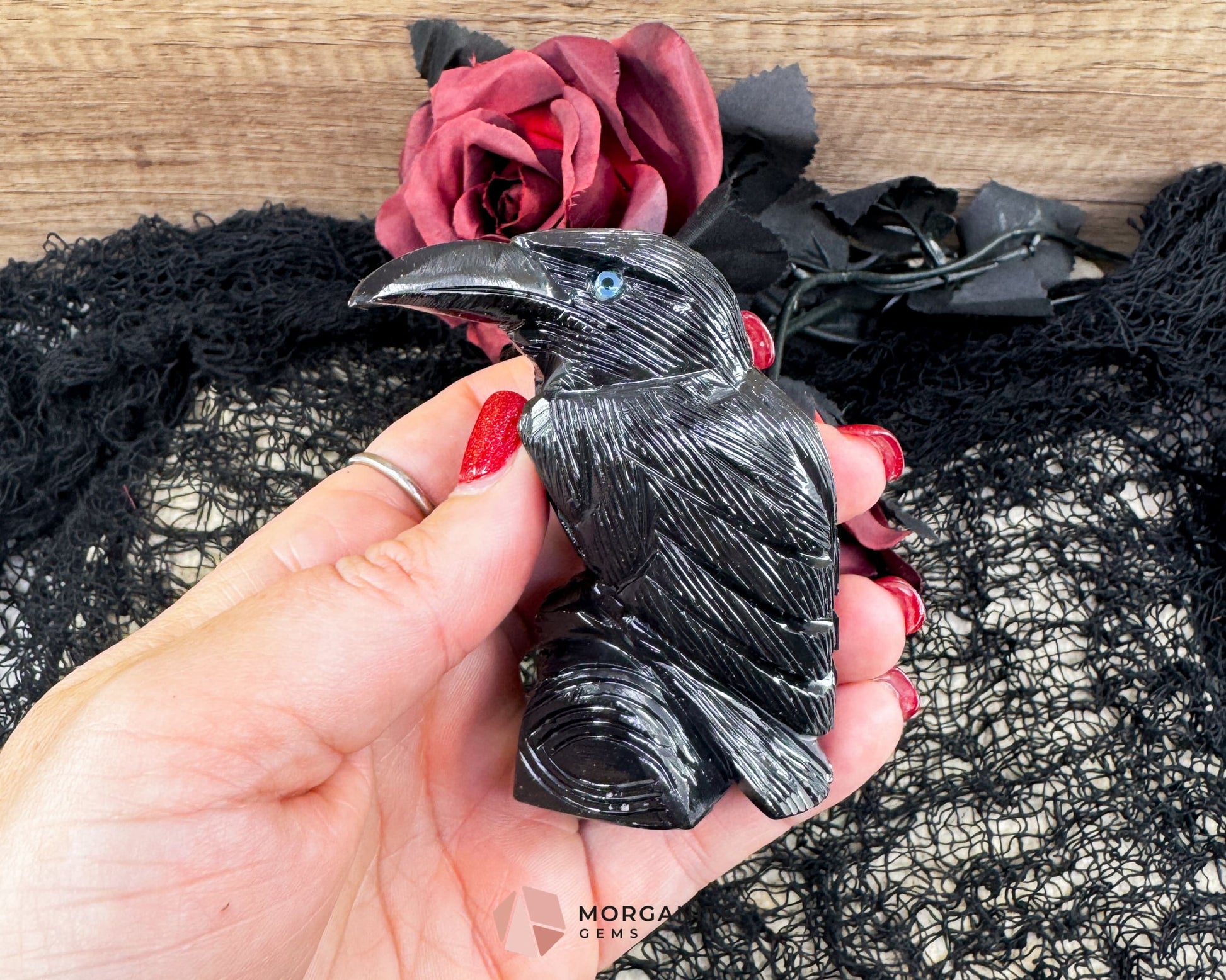 Hand-Carved Black Onyx Raven – Raven Totem in Black Onyx - Available in Multiple Sizes - Metaphysical Crystals