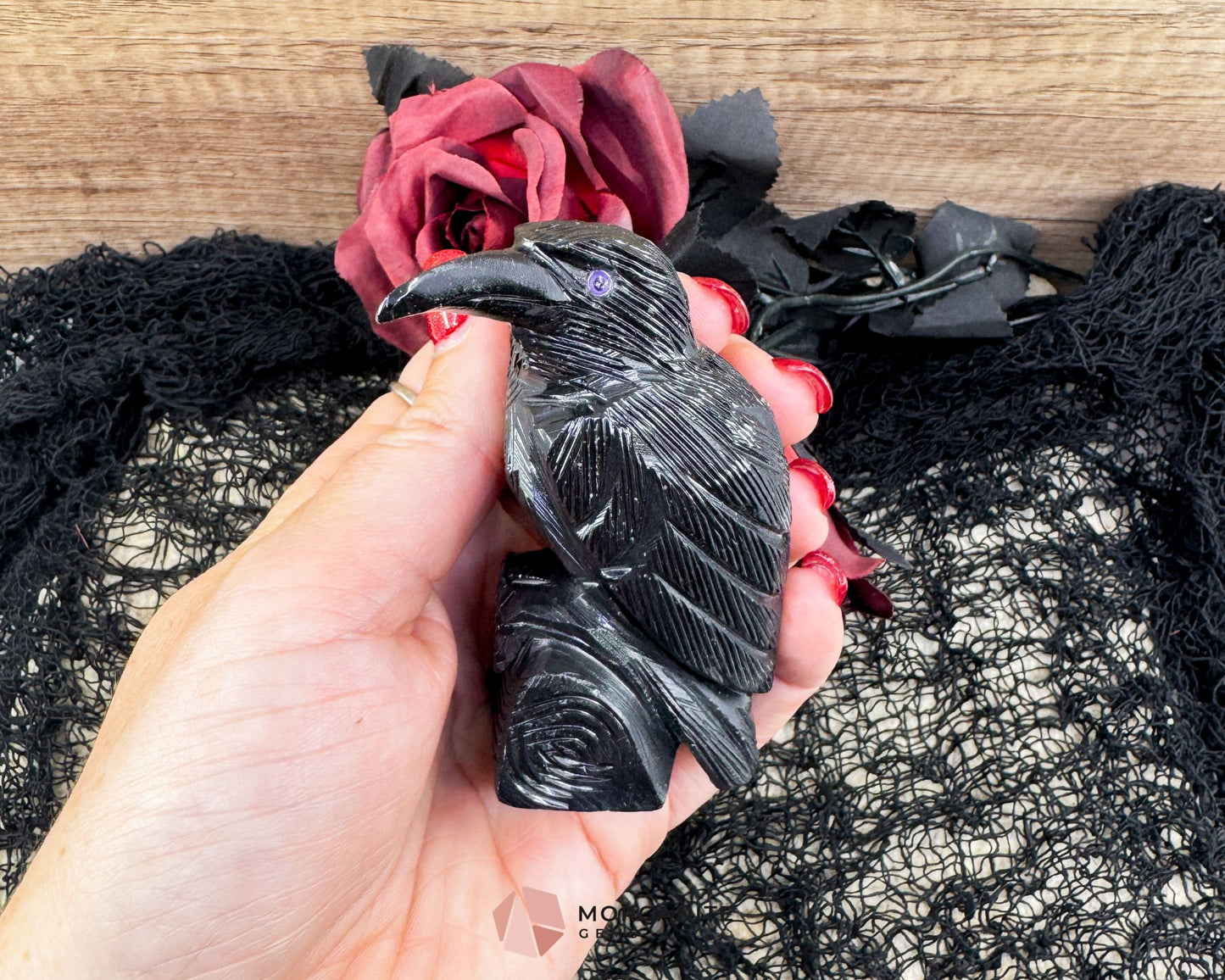 Hand-Carved Black Onyx Raven – Raven Totem in Black Onyx - Available in Multiple Sizes - Metaphysical Crystals