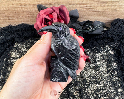 Hand-Carved Black Onyx Raven – Raven Totem in Black Onyx - Available in Multiple Sizes - Metaphysical Crystals